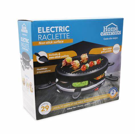 ASADOR RACLETTE ELECTRICO – GRILL HOME ELEMENTS HEERA-6 28CM800W   NEGRO