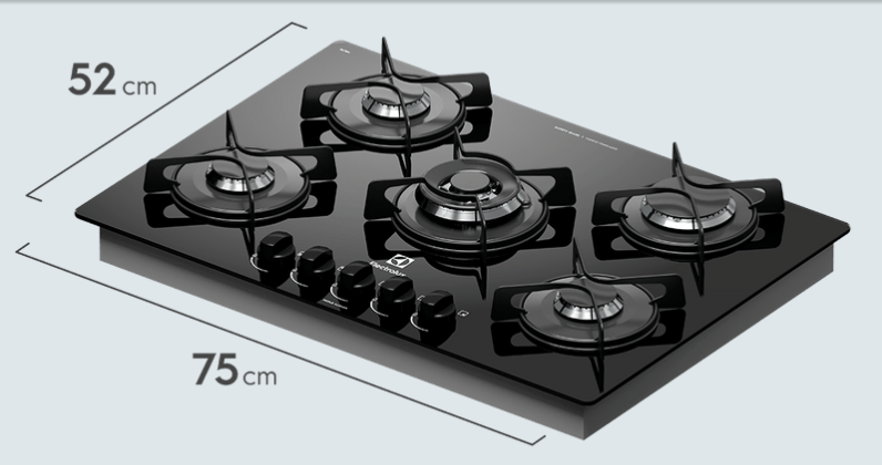 ENCIMERA ELECTROLUX A GAS 5 HORNILLAS VIDRIO TEMPLADO GC75M