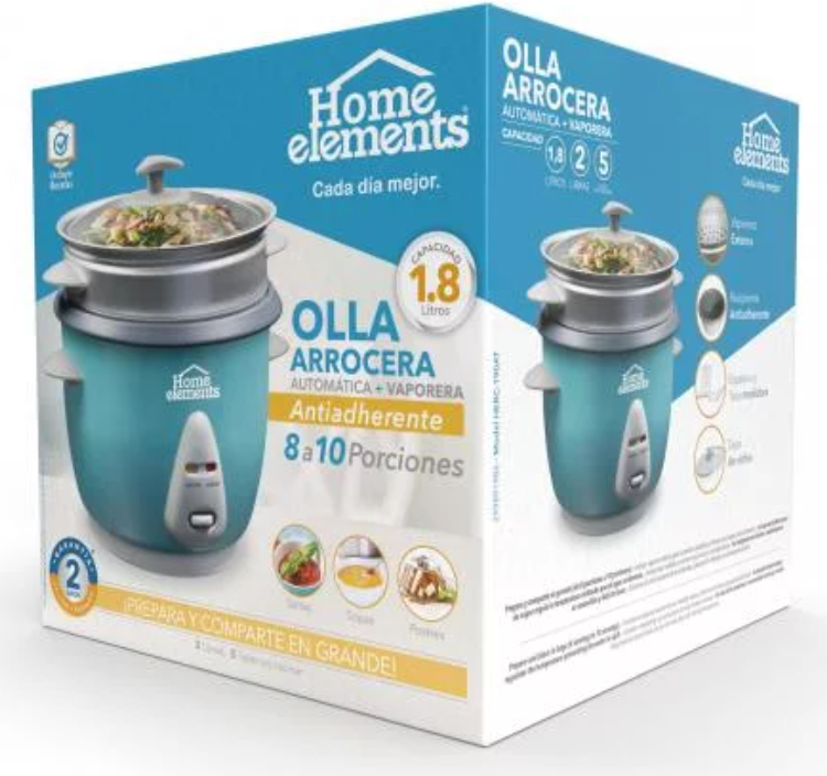 OLLA ARROCERA HOME ELEMENTS  1.8 LITROS TURQUESA CON VAPORERA EXTERNA