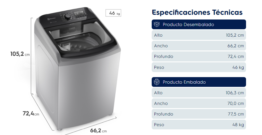 LAVADORA ELECTROLUX PERFECT CARE 21KG 48 LIBRAS DIGITAL LS22I