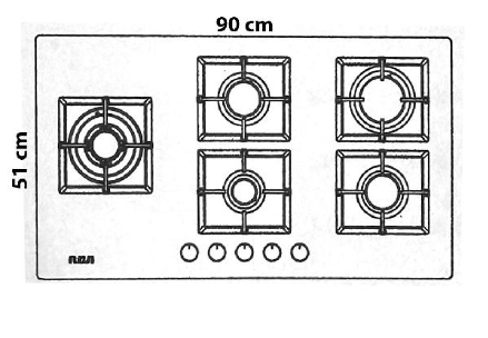 ENCIMERA RCA  5 HORNILLAS A GAS VIDRIO TEMPLADO 90GP007