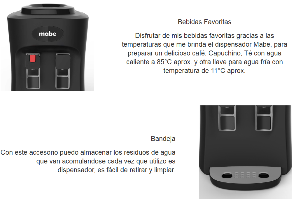 DISPENSADOR DE AGUA DE MESA MABE EMM2PN CON 2 LLAVES FRIA Y CALIENTE COLOR NEGRO