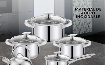 JUEGO DE OLLAS HAUS ROLAND ACERO INOX 12 PIEZAS S1501
