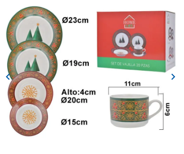 VAJILLA NAVIDEÑA DE PORCELANA X 20PZ