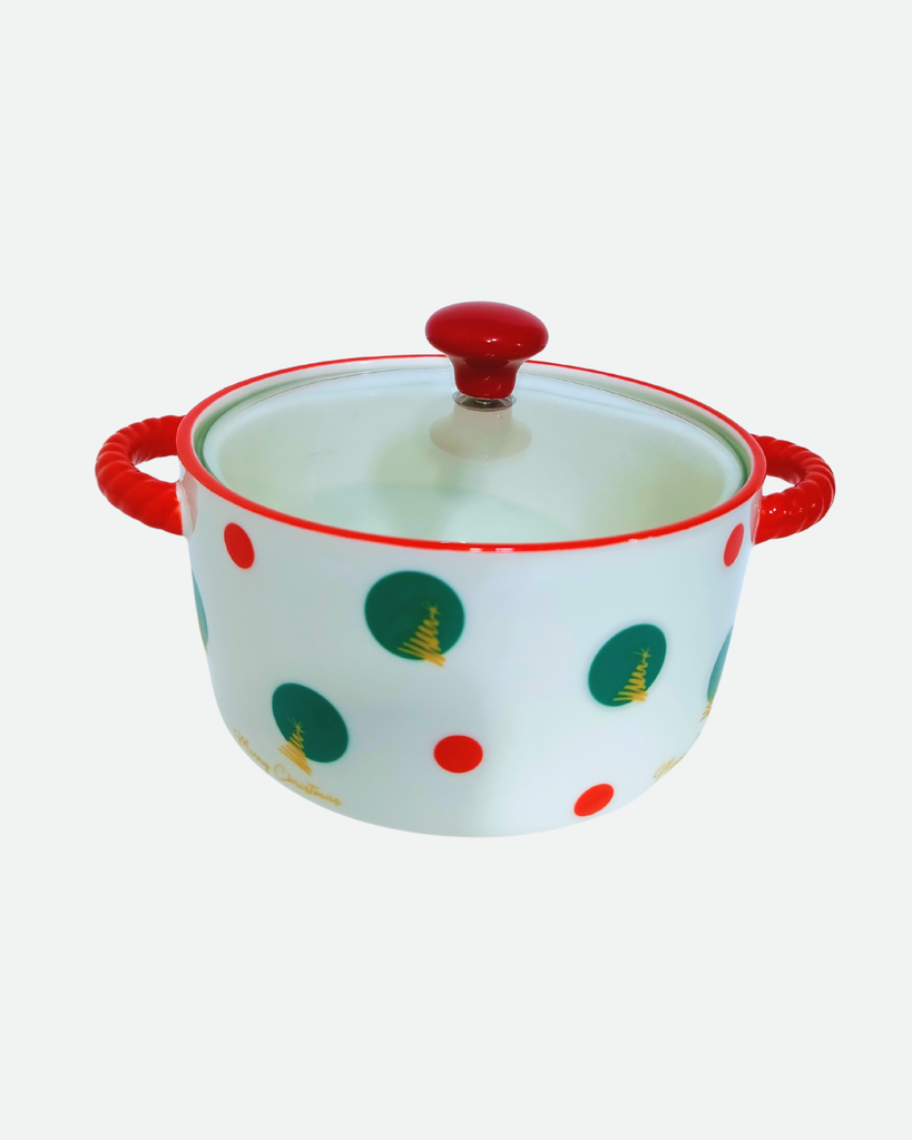 OLLA CERAMICA NAVIDEÑA CON TAPA DE VIDRIO