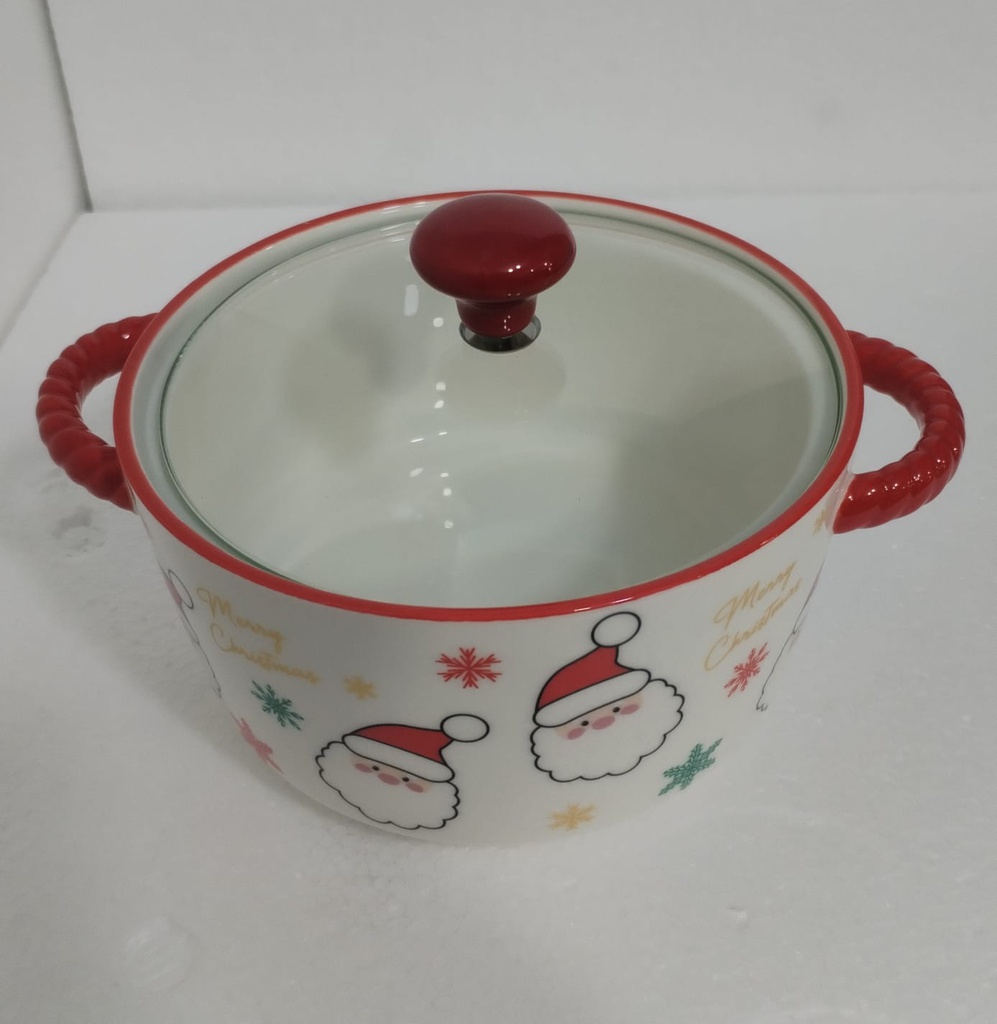 OLLA CERAMICA NAVIDEÑA CON TAPA DE VIDRIO