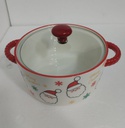 OLLA CERAMICA NAVIDEÑA CON TAPA DE VIDRIO