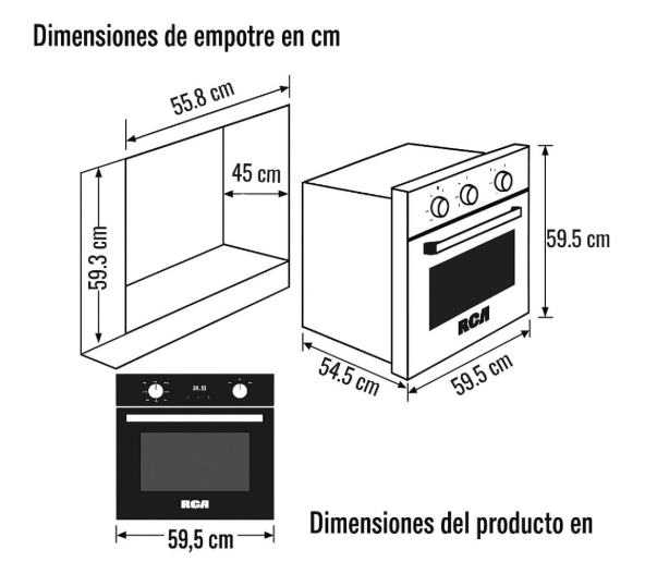 HORNO RCA EMPOTRABLE A GAS 70 LITROS CONVENCION ROSTICERO GB 67ERC BC22IIT