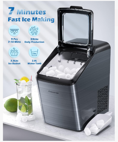 MAQUINA DE HIELO PORTATIL 33 LIBRAS CUBOS EN 7 MINUTOS
