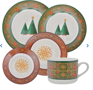 VAJILLA NAVIDEÑA DE PORCELANA X 20PZ