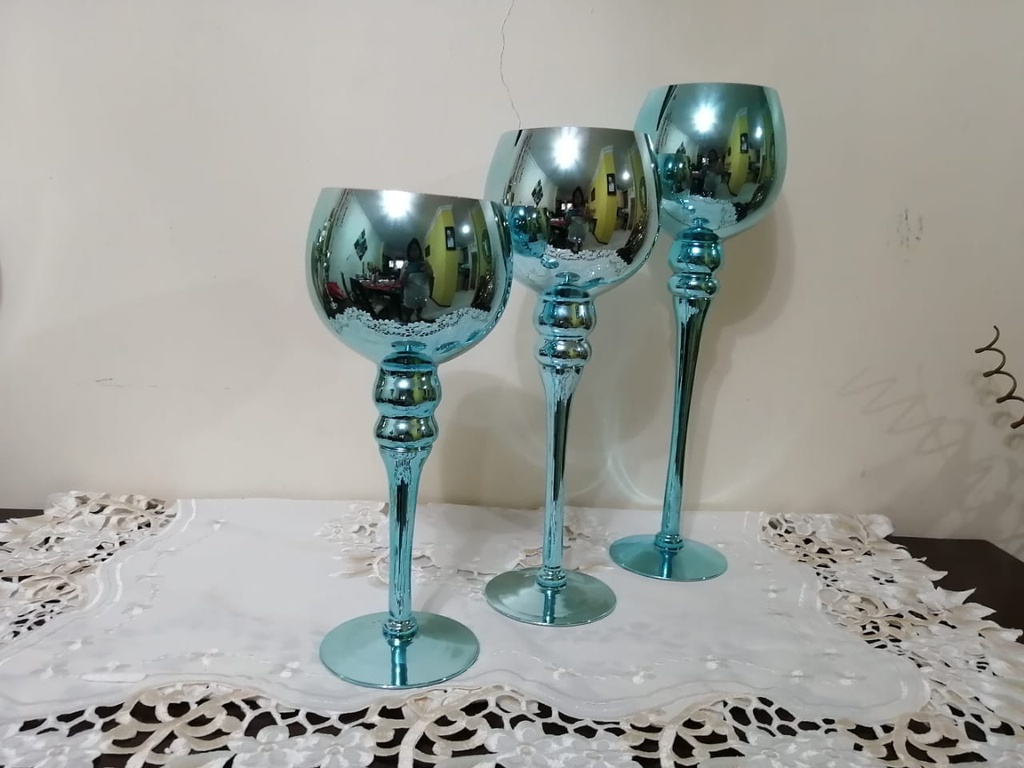 SET CANDELABROS TURQUESA X3 PZ