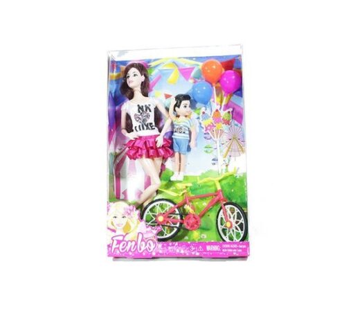 MUÑECA CON BICICLETA NIÑO Y GLOBOS