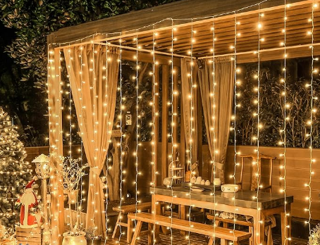 LUCES NAVIDEÑA CORTINA 240 LED CALIDA CABLE TRANSPARENTE