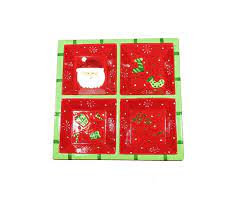 BANDEJA DE PICADITAS CUADRADO CON 4 SERVICIOS  FIGURAS NAVIDEÑAS  UY19011