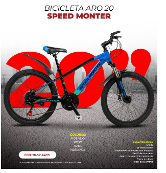 BICICLETA  SPEED MONTER 21 VELOCIDADES ARO 20