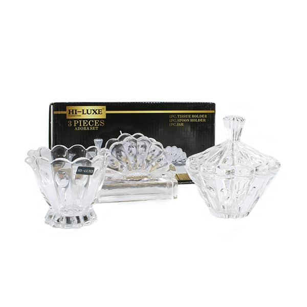 SET DE SERVILLETERO HI LUXE VIDRIO 3PZ