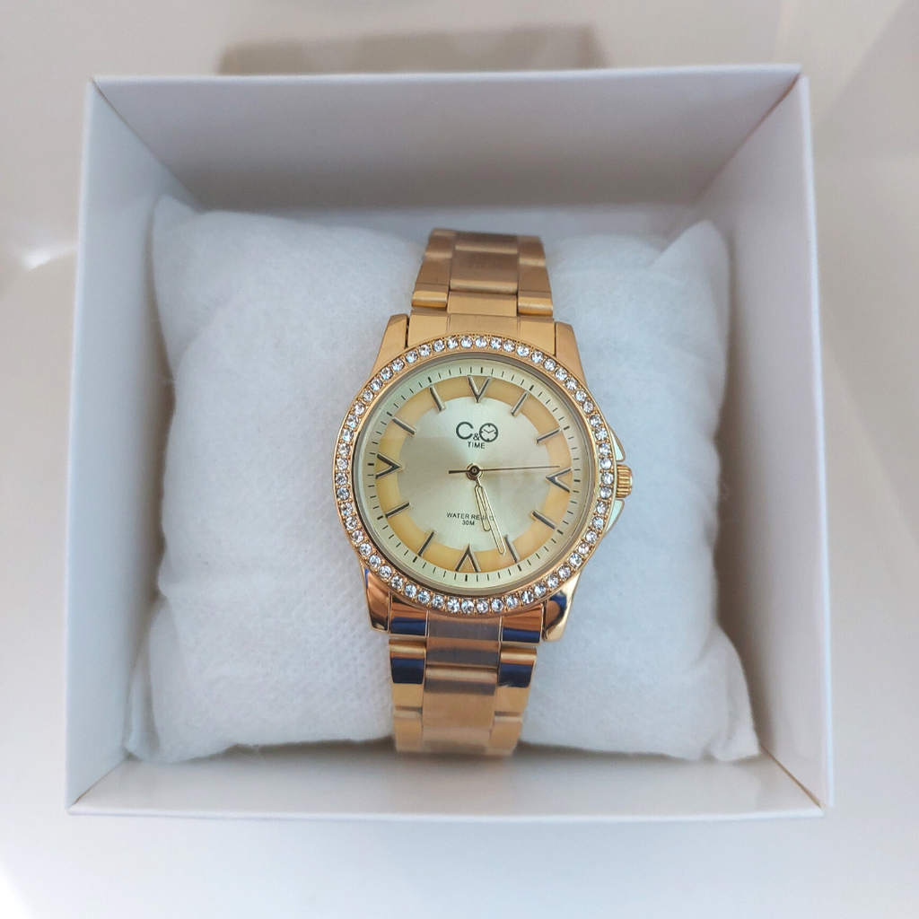 RELOJ PARA MUJER DORADO CON PIEDRAS DE CRISTAL