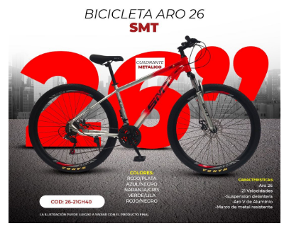 BICICLETA MONTAÑERA SMT 21 VELOCIDADES ARO 26