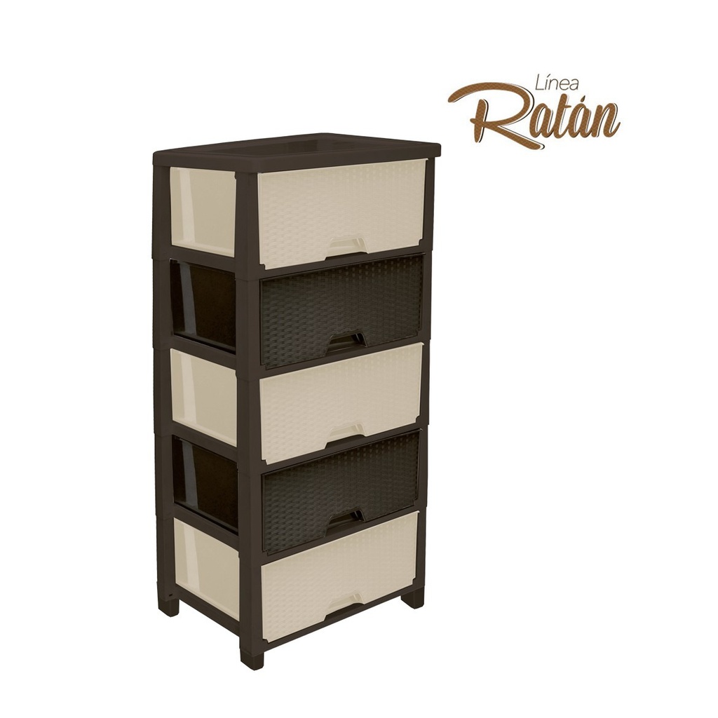 CAJONERA PLASTICA RATAN GLAMOUR 5 PISOS CAFE / BEIGE