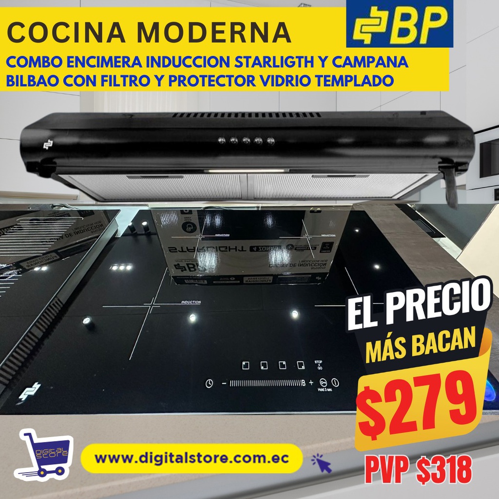 COMBO BP INDUCCION ENCIMERA STARLIGTH + CAMPANA BILBAO 60CM