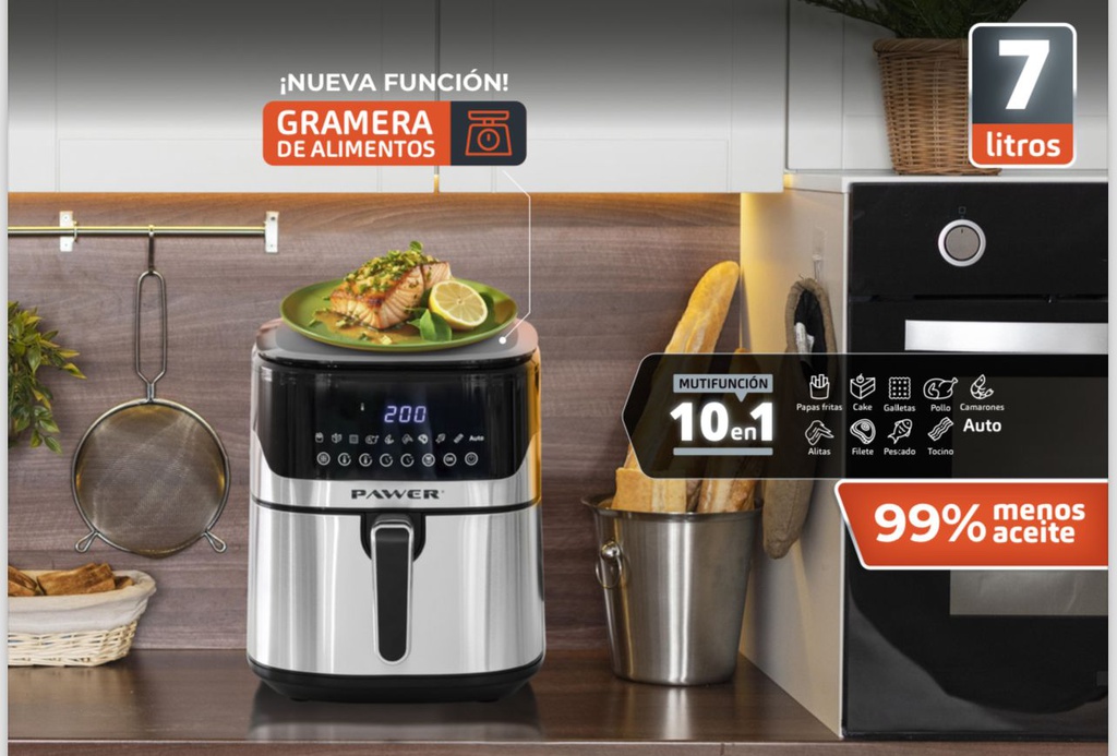 OLLA AIR FRYER PAWER 7 LITROS DIGITAL CON GRAMERA