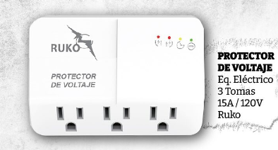 PROTECTOR DE VOLTAJE RUKO 3 TOMAS 15A 120W + USB