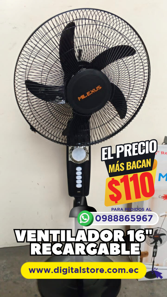 VENTILADOR RECARGABLE MILEXUS DE PEDESTAL 16 &quot;