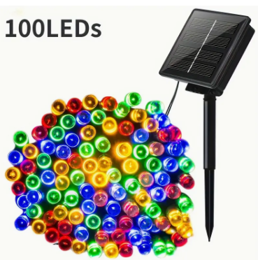 LUCES CON PANEL SOLAR 10 METROS 100 FOCOS MULTICOLOR