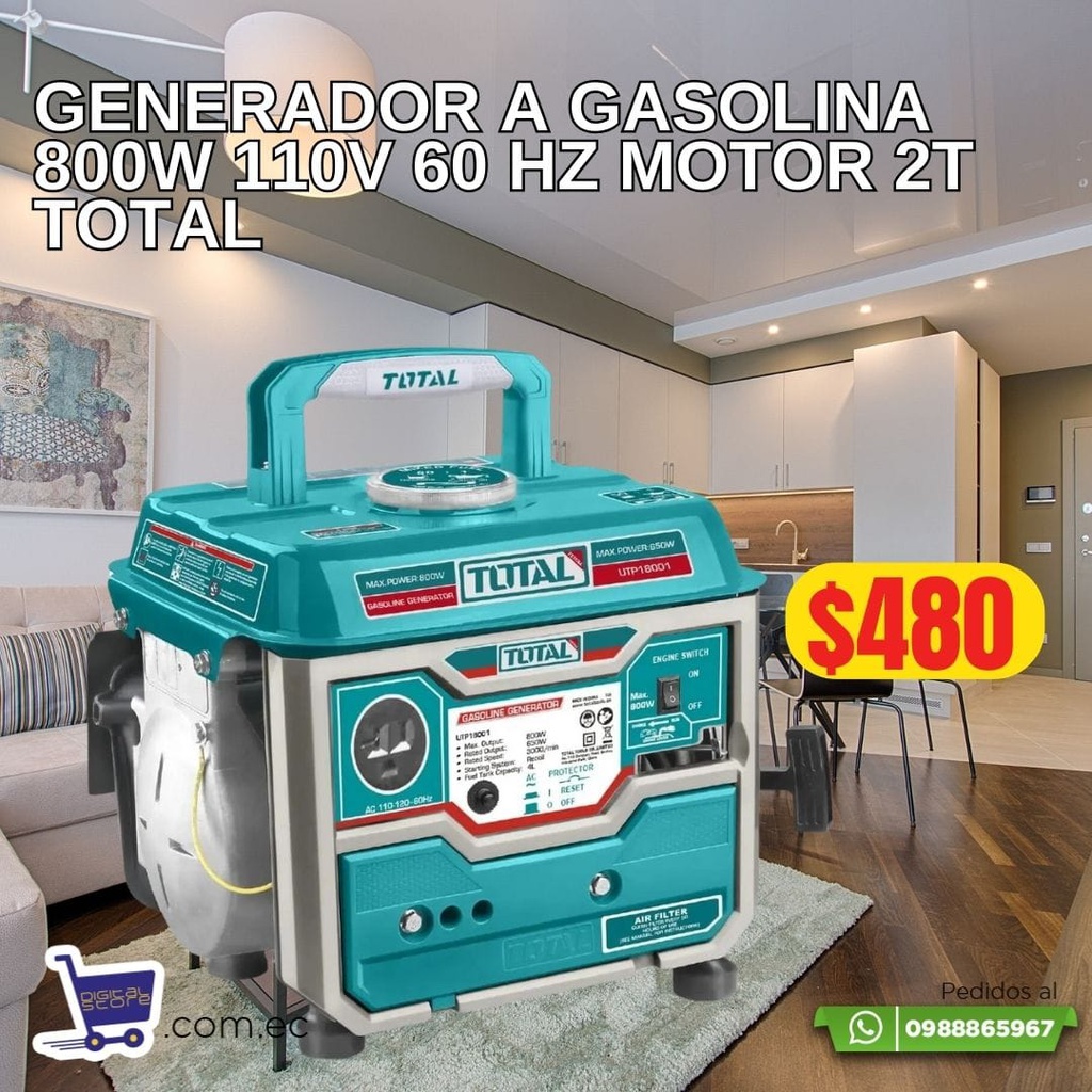 GENERADOR TOTAL A GASOLINA 800W /110V /60HZ MOTOR 2 TIEMPOS