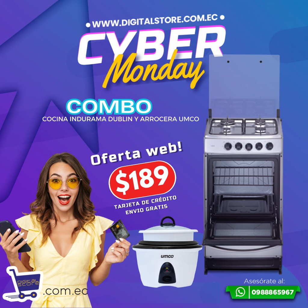 COMBO CYBER MONDAY COCINA INDURAMA DUBLIN Y OLLA ARROCERA UMCO