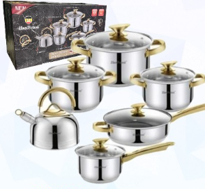 JUEGO DE OLLAS HAUS ROLAND ACERO INOX 12 PIEZAS INDUCCION