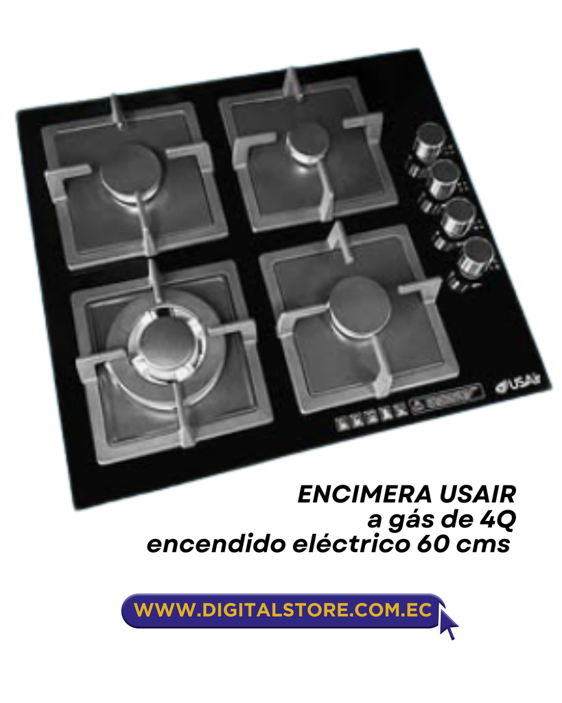 ENCIMERA USAIR 4 HORNILLAS A GAS VIDRIO TEMPLADO B60L1D