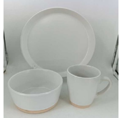 VAJILLA DE 12 PCS CERÁMICA BLANCO BASE BAMBU