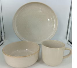 VAJILLA DE 12 PCS CERÁMICA BEIGE BORDES DORADOS