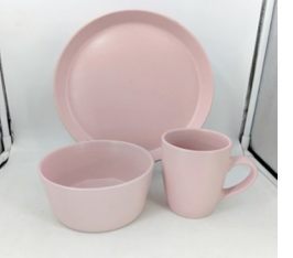 VAJILLA DE 12 PCS CERÁMICA ROSADO