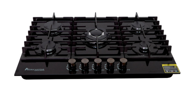 ENCIMERA AMERICAN STAR 5 HORNILLAS A GAS VIDRIO TEMPLADO 76CM AG805G