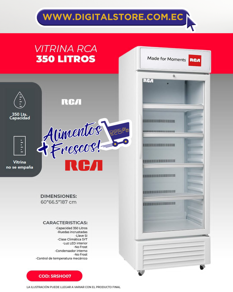 VITRINA EXHIBIDORA SHOWCASE RCA Vertical 350LT – Blanco y Negro