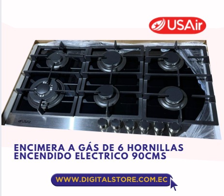 ENCIMERA USAIR 6 HORNILLAS A GAS VIDRIO TEMPLADO