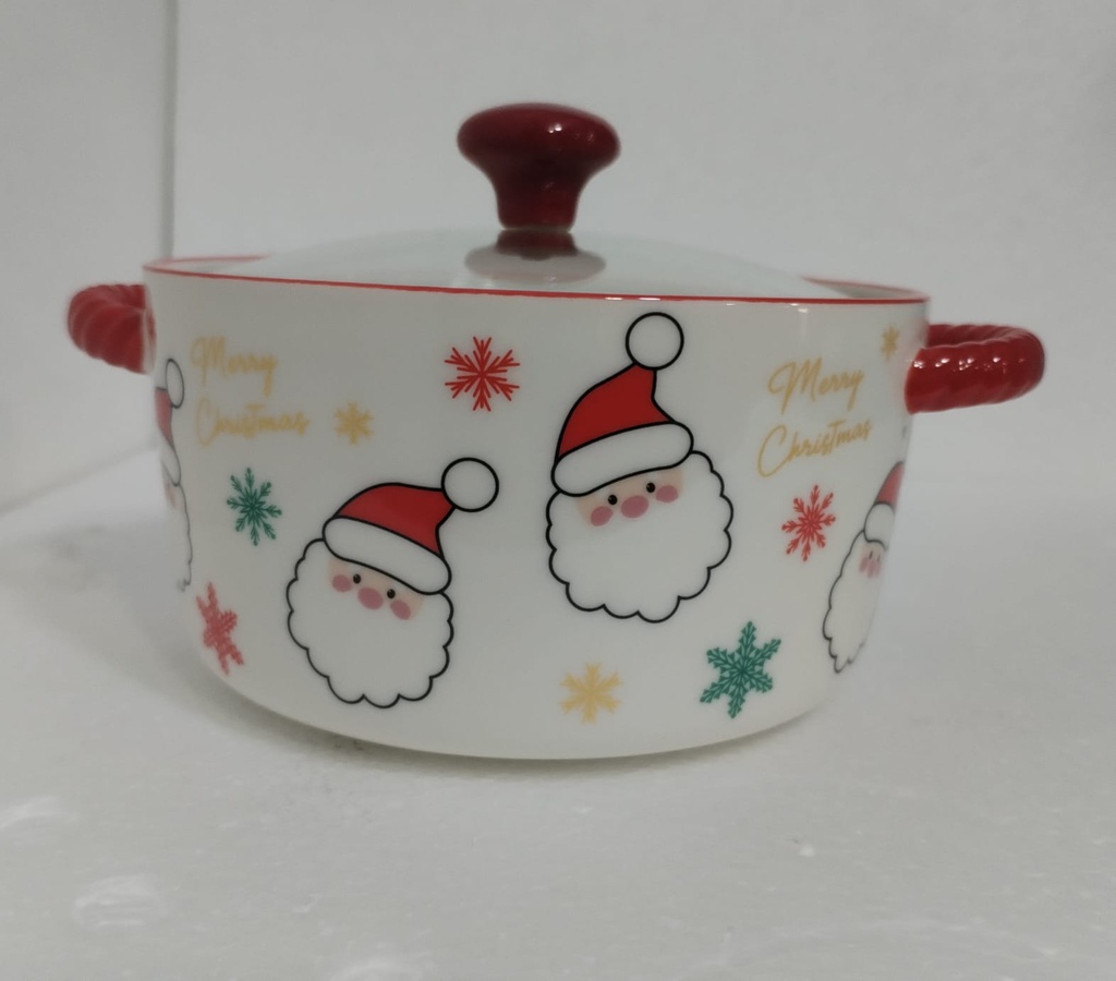 OLLA CERAMICA NAVIDEÑA CON TAPA DE VIDRIO