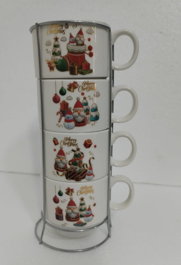 TAZA NAVIDEÑO CERAMICA X 4 CON BASE