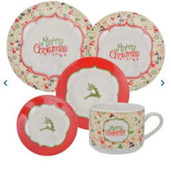 [106962] VAJILLA NAVIDEÑA DE PORCELANA 20PZ