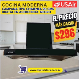 [USAIR] CAMPANA USAIR 90CM TIPO CHIMENEA DIGITAL INOX NEGRA