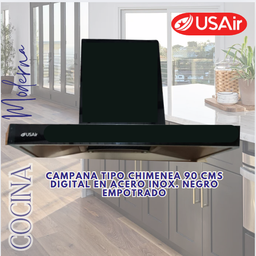 [USAIR] CAMPANA USAIR 90CM TIPO CHIMENEA DIGITAL INOX NEGRA