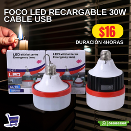 [RE] FOCO RECARGABLE 30W Z-837 DOBLE RECARGA BOQUILLA Y PUERTO USB