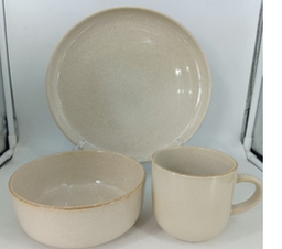 [CERAMICA] VAJILLA DE 12 PCS CERÁMICA BEIGE BORDES DORADOS