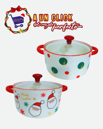 [NAVI] OLLA  NAVIDEÑA CERAMICA CON TAPA DE VIDRIO