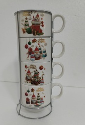 [NAVI] TAZA NAVIDEÑO CERAMICA X 4 CON BASE